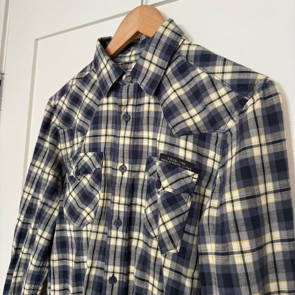 Diesel Shirt Mens Sz S Plaid Button Up Long Sleeve Western Cowboy Rocker Y2K - Picture 2 of 11